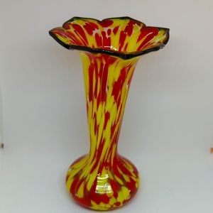 Czechoslovakia Yellow and Red Bud Vase Art Glass "End of the Day"